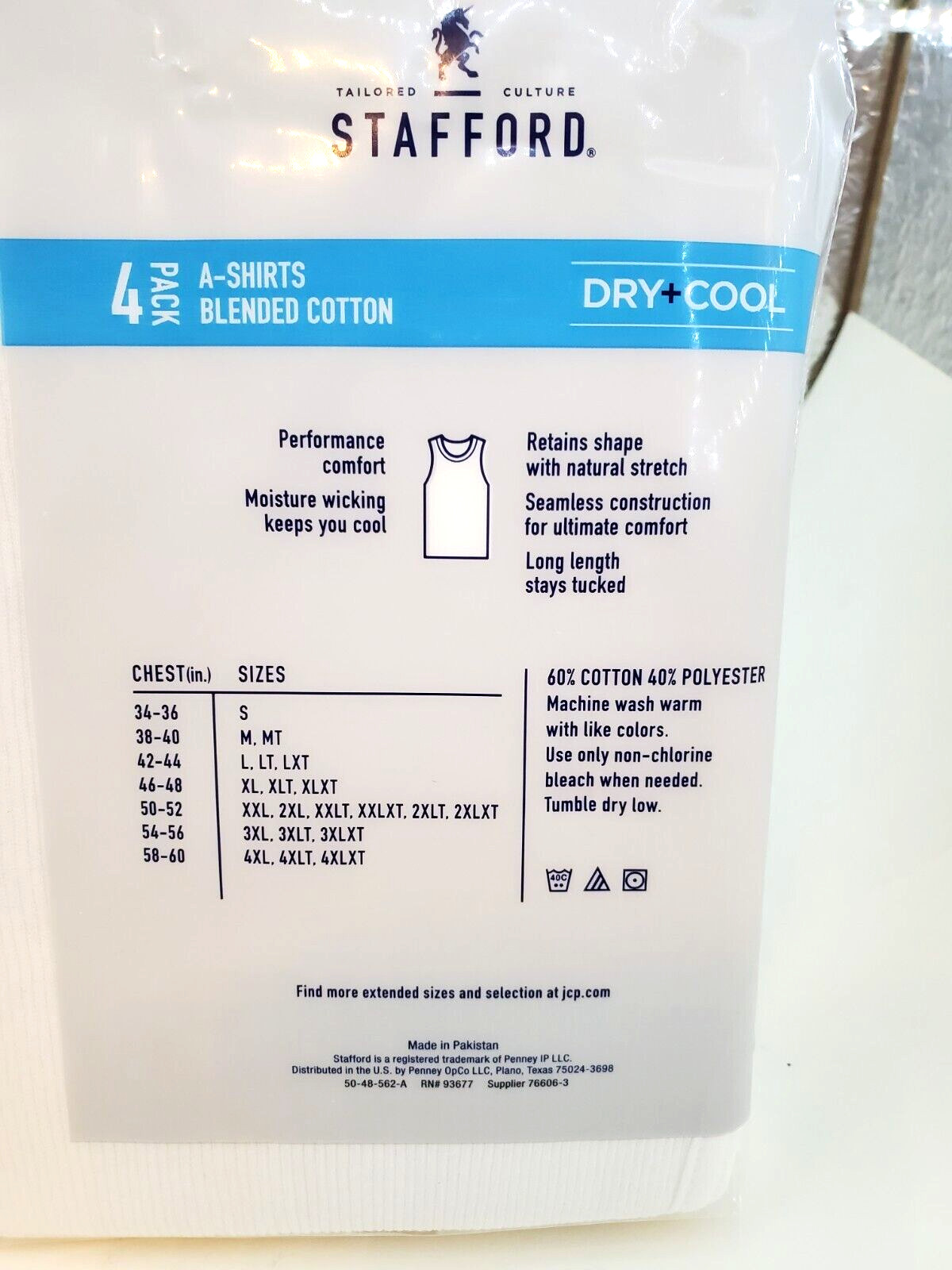 Stafford Dry+Cool 100% Blended Cotton A-Shirts Ribbed Tank Top 4 Pack Medium gallery