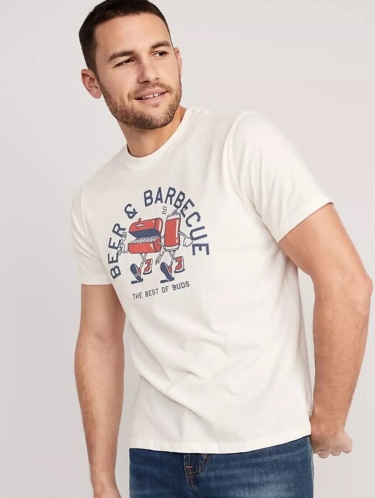 Old Navy Men’s Size Medium ~ Ivory Soft-Washed Graphic T-Shirt Beer & Barbecue