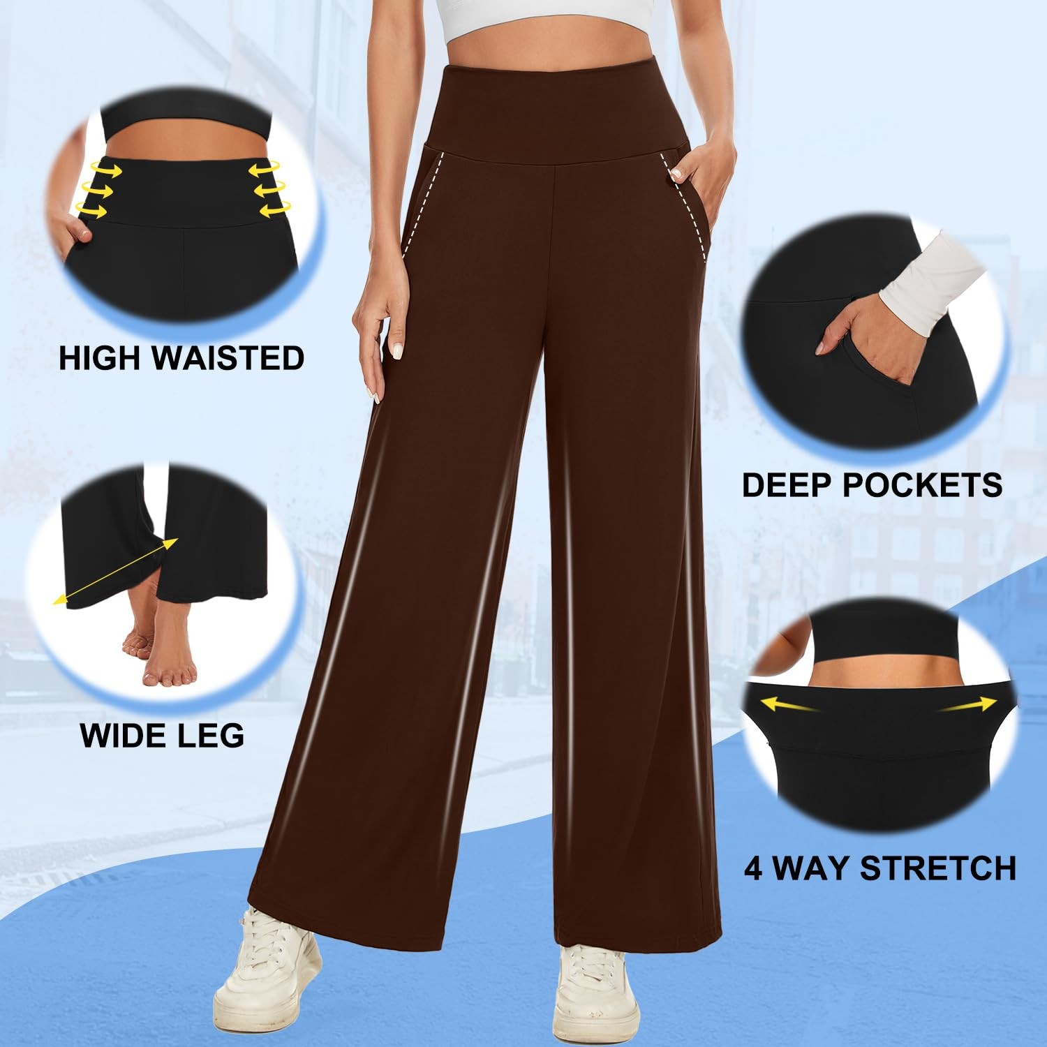 3 Pack Women's Wide Leg Pants with Pockets High Waist Loose Sweatpants Casual... gallery