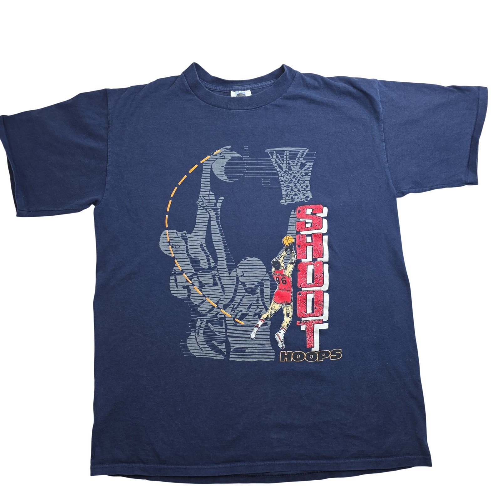 Vintage Shoot Hoops Basketball T-Shirt Navy Blue XL USA Made Kingstree Classic