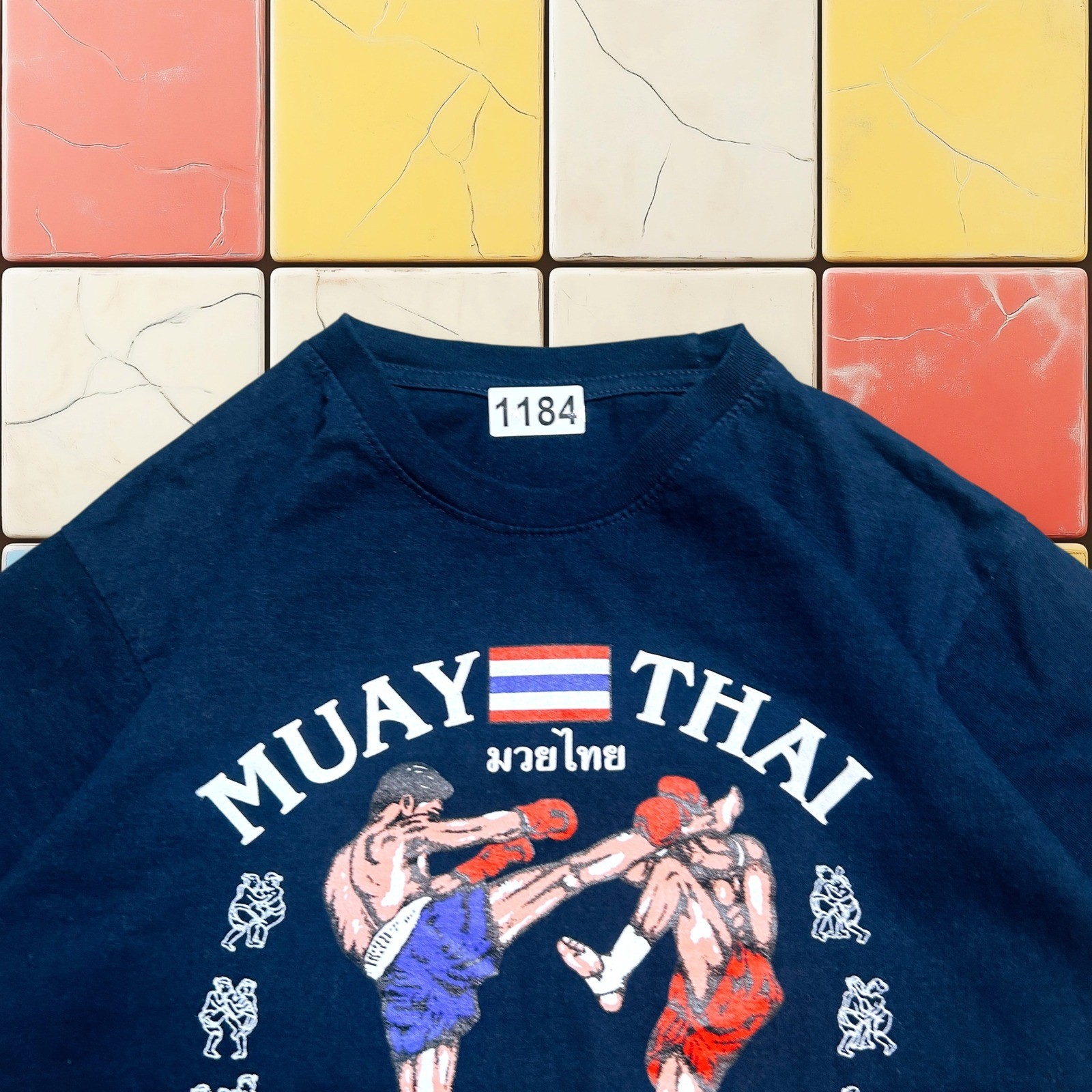 VTG Muay Thai Y2K Kick Boxing Shirt Men S Navy MMA Thailand Tee Kick Leeson gallery