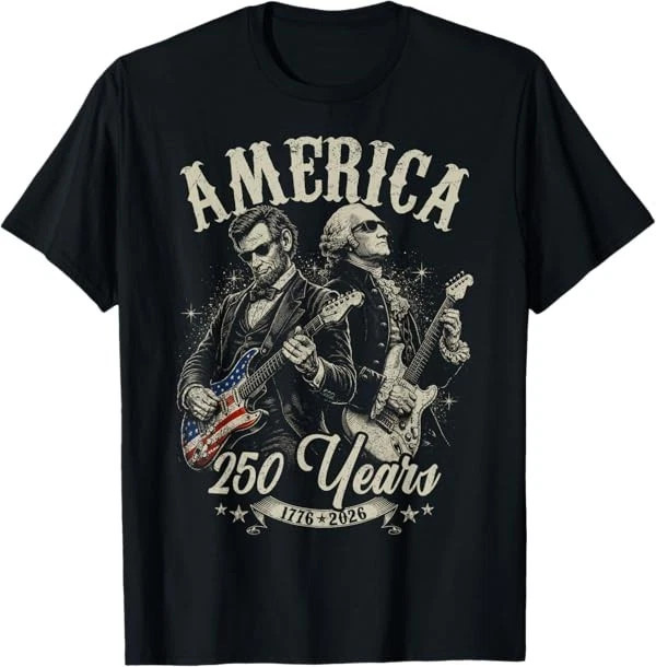 George Washington Lincoln Playing Guitar Abe Lincoln 250th T-Shirt gallery