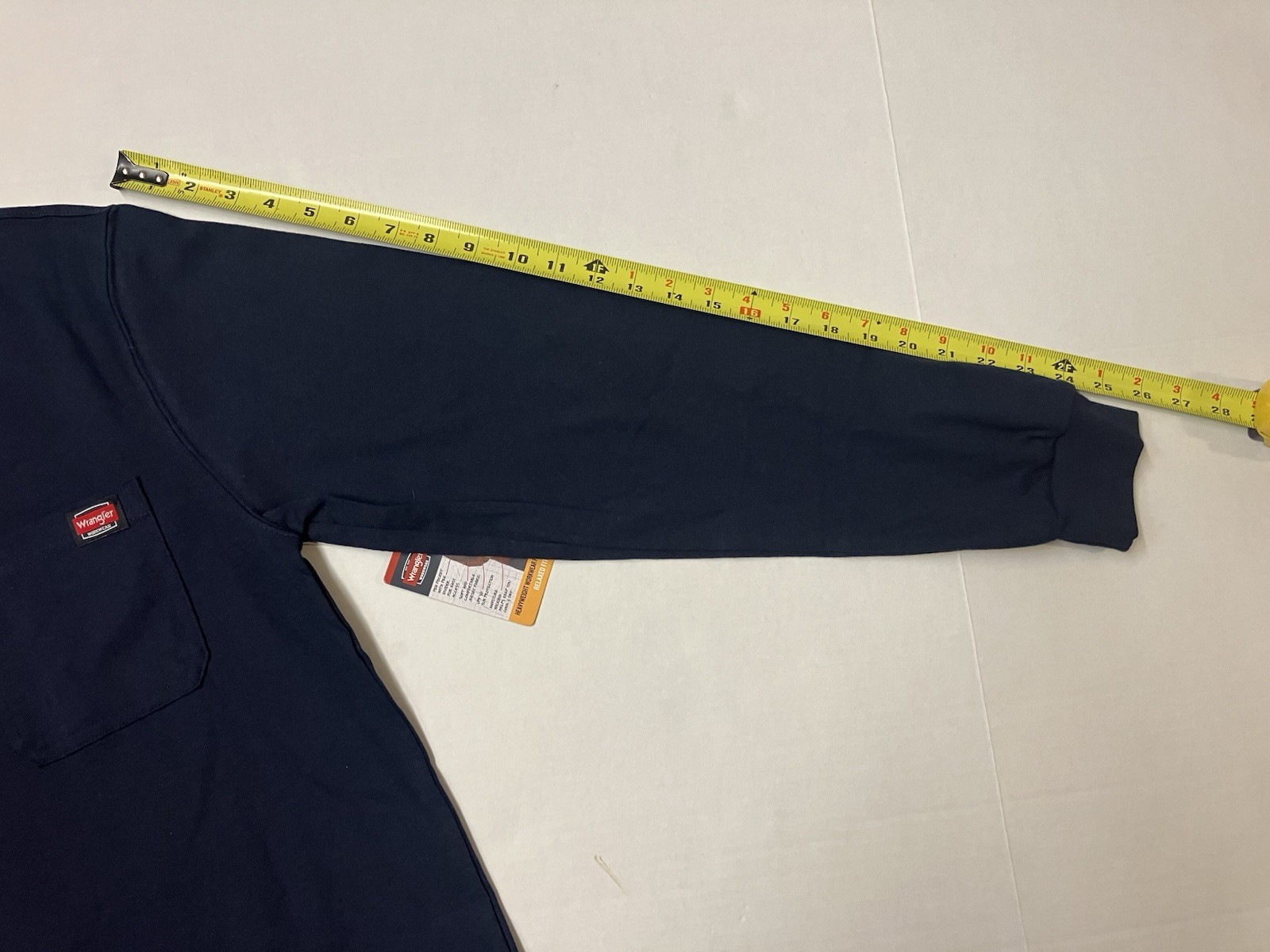 Wrangler Workwear Mens Long Sleeve Heavyweight Pocket Blue T-Shirt Size L Large gallery