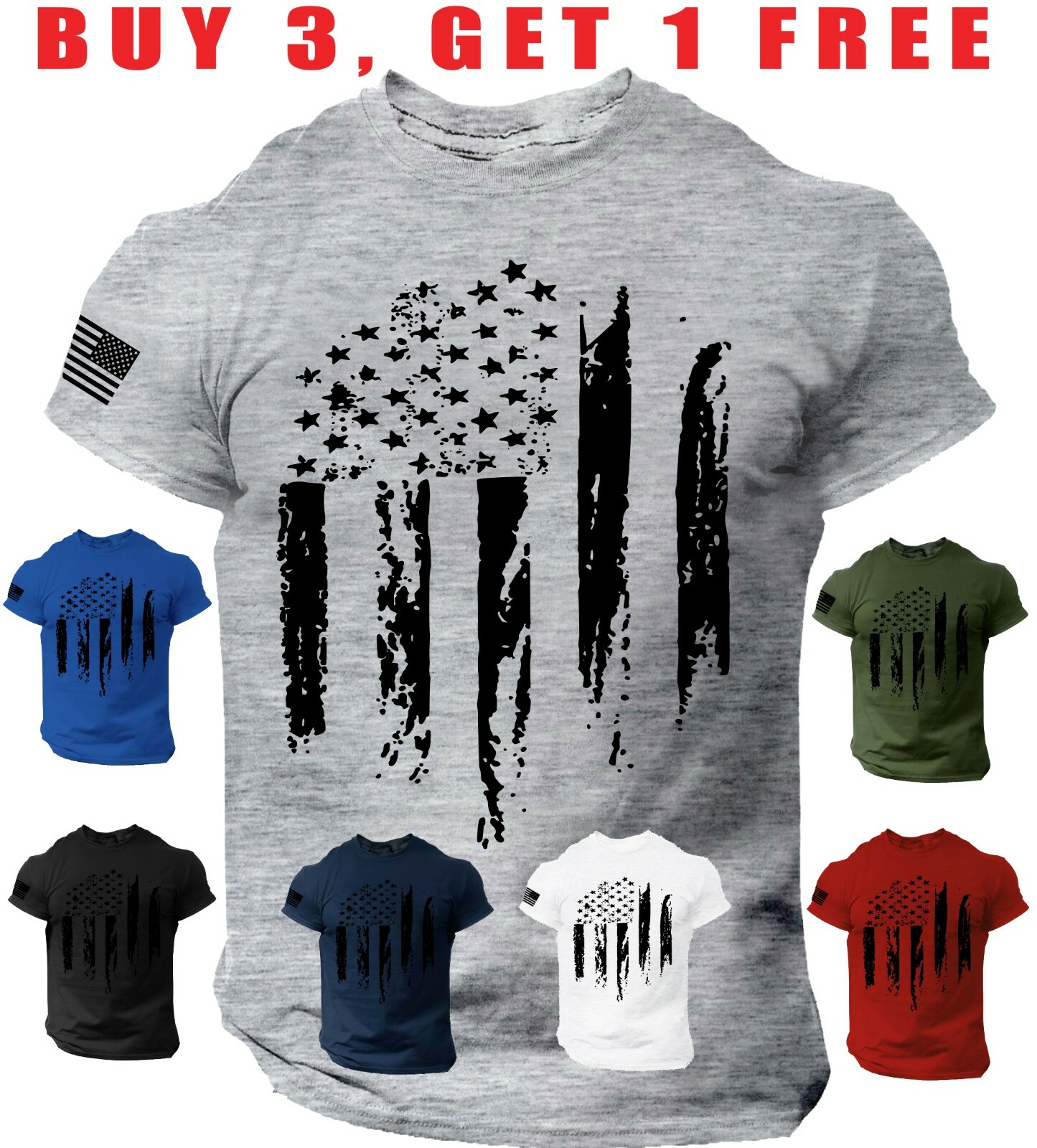 USA Distressed Flag T-Shirt Patriotic American Army Military men's Tee S- 3XL gallery