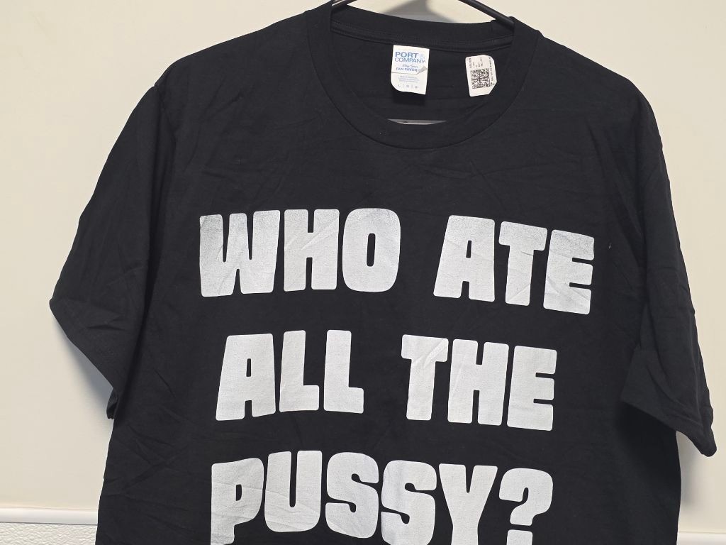 Men's Port & Company Black Graphic Short Sleeve Tee L Funny Shirt gallery