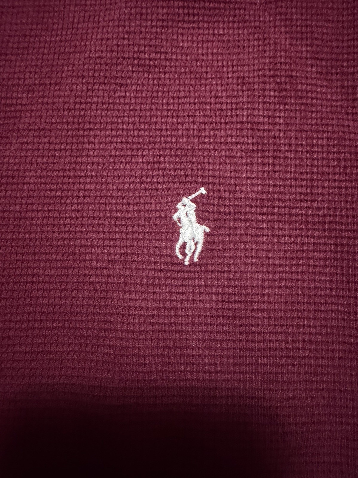Polo Ralph Lauren Mens Large Shirt Waffle Knit Thermal T Maroon L/S Pull on Logo gallery