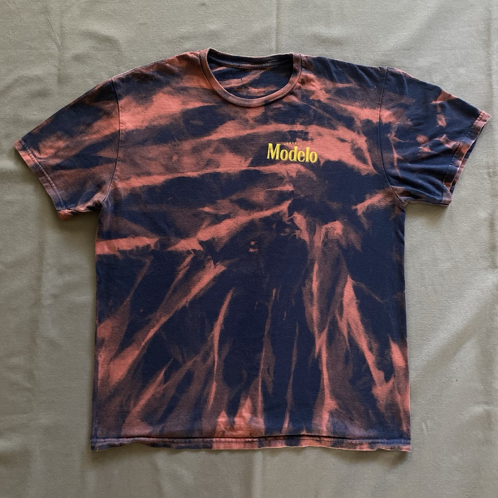 Modelo Cerveza T Shirt Mens Large Navy Blue Bleach Dye Beer Alcohol Drinking gallery