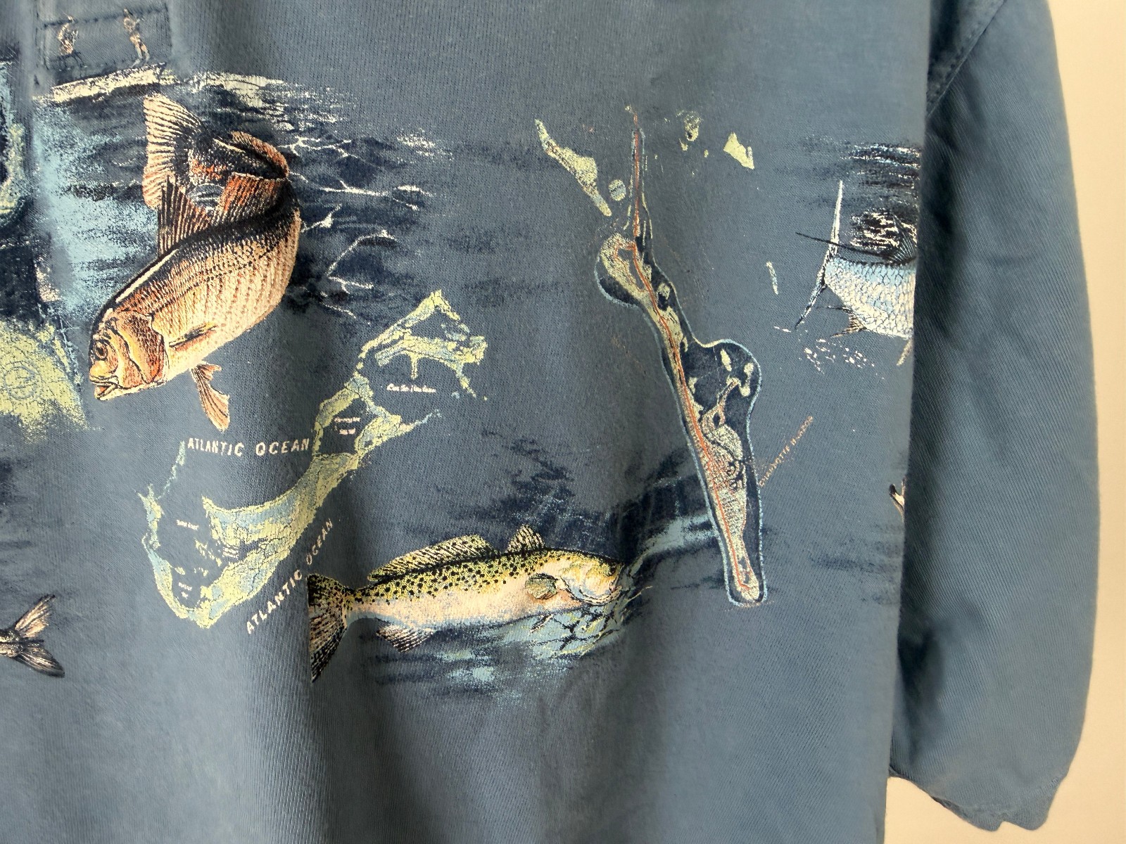 Fish Graphic Henley Shirt Men XXL Saltwater Fishing Bass Dad Cotton Reel Legends gallery