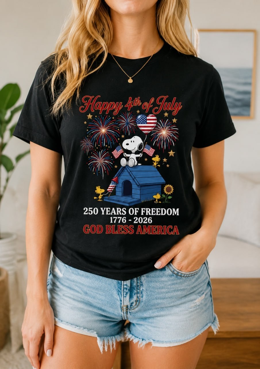 Snoopy 250 Years Of Freedom T-Shirt Peanuts 1776-2026 4th Of July Black Tee gallery