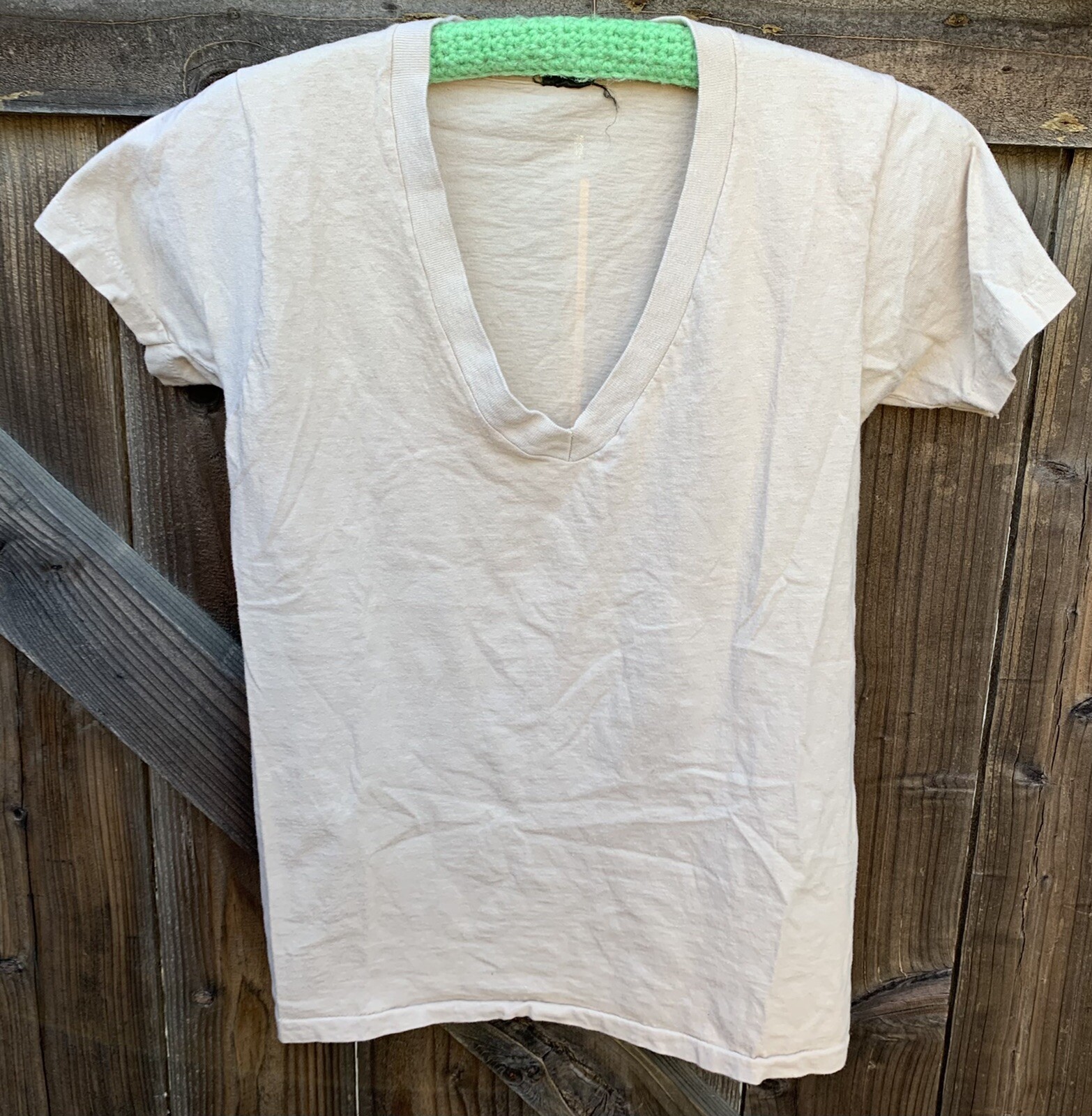 vintage v neck t-shirt beige single stitch BVD size S 34-36 made in USA gallery