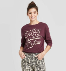 Fall Winter Long Sleeve Casual Layering Graphic T Shirt Burgundy Zoe & Liv NWT