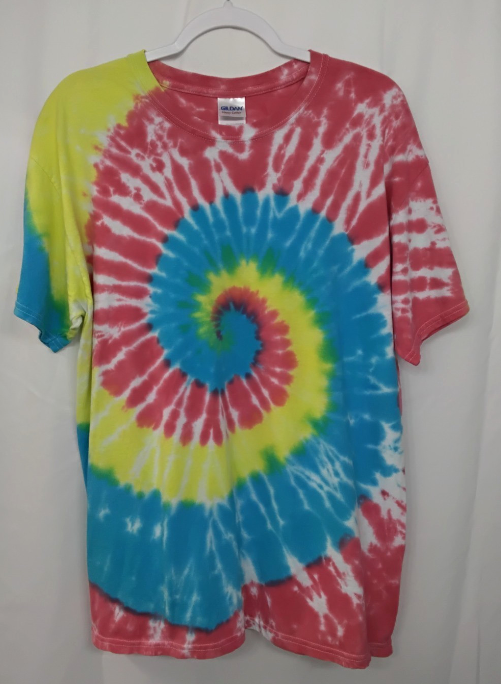 New Tie Dye Men’s T-Shirt Yellow Blue Adult Large Multicolor Summer Spiral