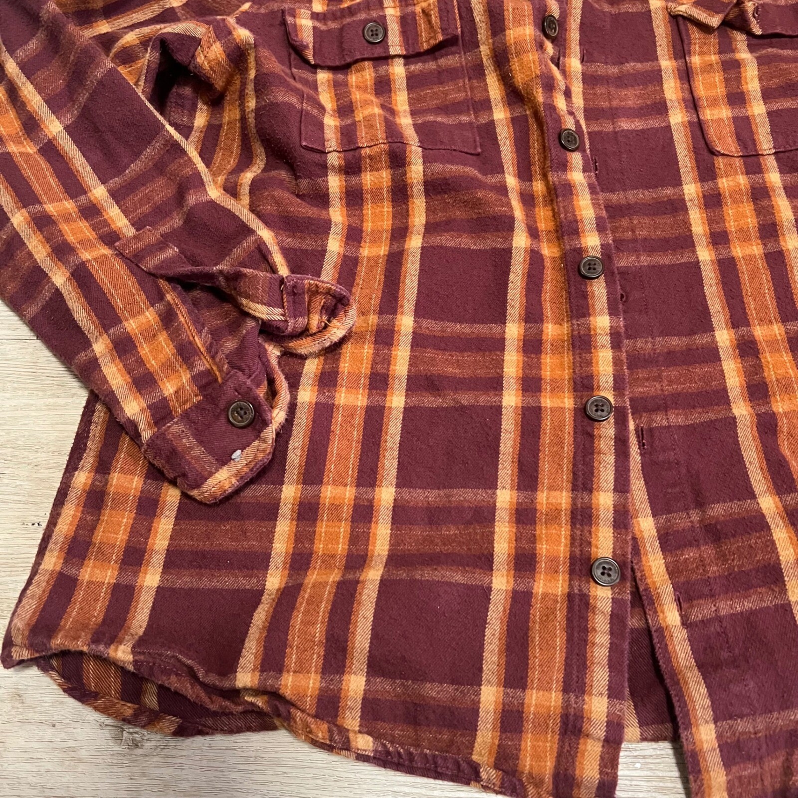 Ben Sherman Mens XL Plaid Red Orange Long Sleeve Flannel Shirt Punk Blitz GBH gallery