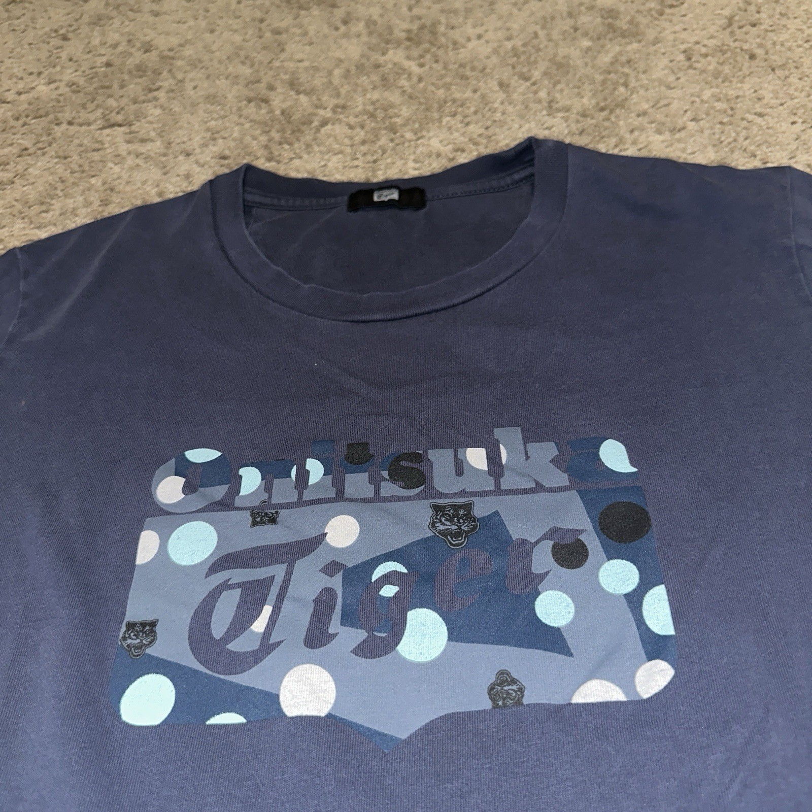 Onitsuka Tiger Shirt Mens Small Designer Preppy Graphic Print Short Sleeve Blue gallery