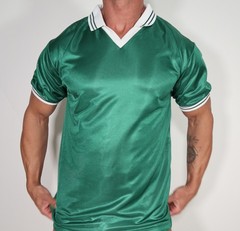 MEN’S DARK GREEN SHINY COLLARED SOCCER SHIRT ADULT LG.