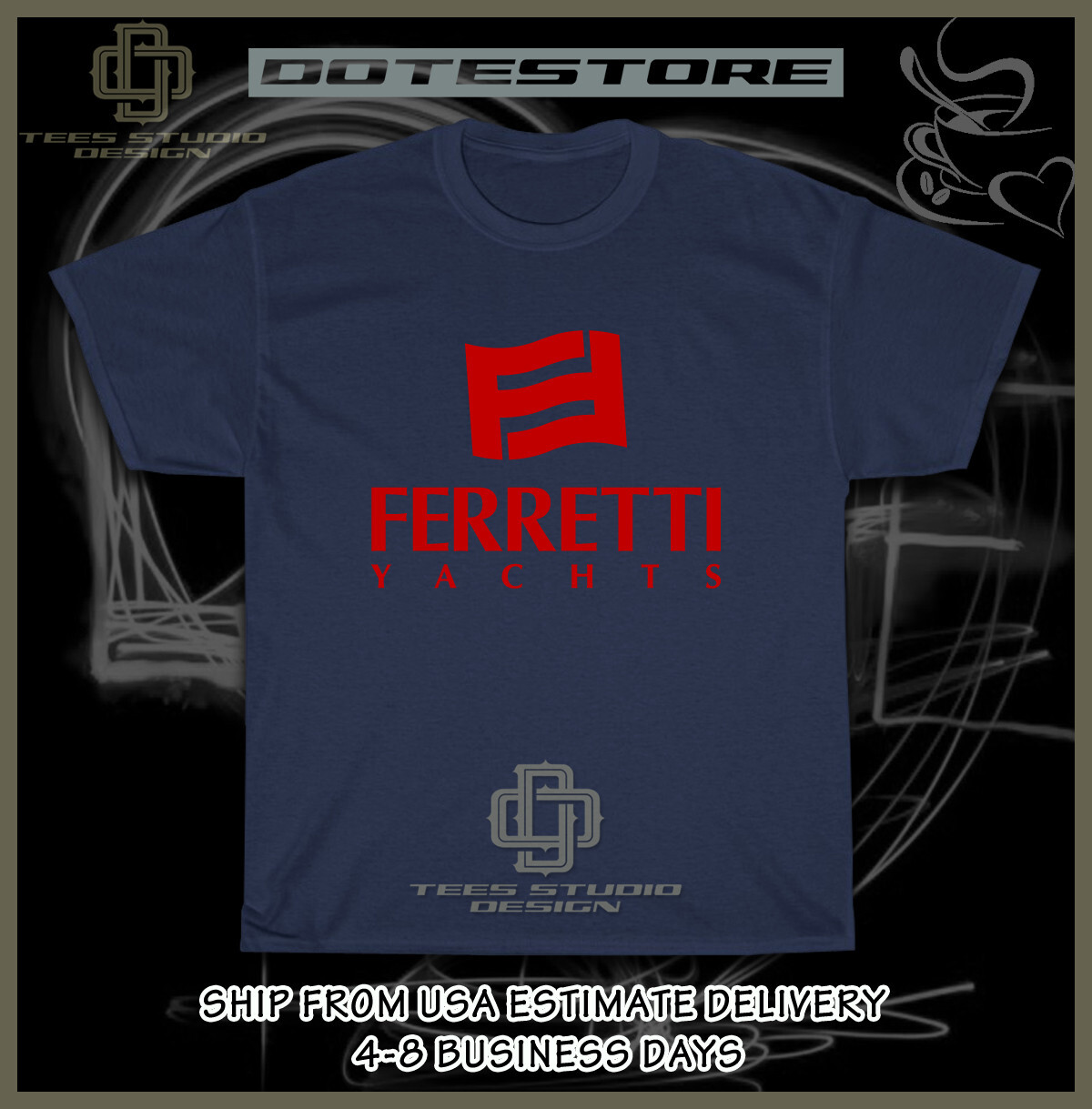 New Tee Ferretti Yachts Logo Men's T-Shirt American Dotees Tee Shirt gallery