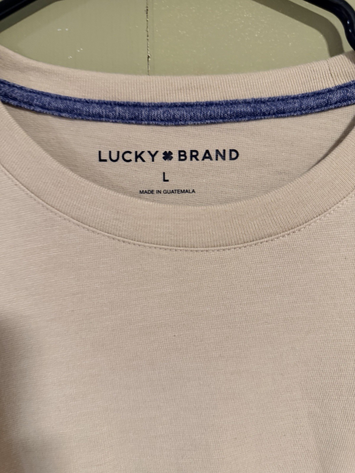 Lucky Brand Men's L Solid Logo Beige Crew Neck Short Sleeve T-Shirt gallery