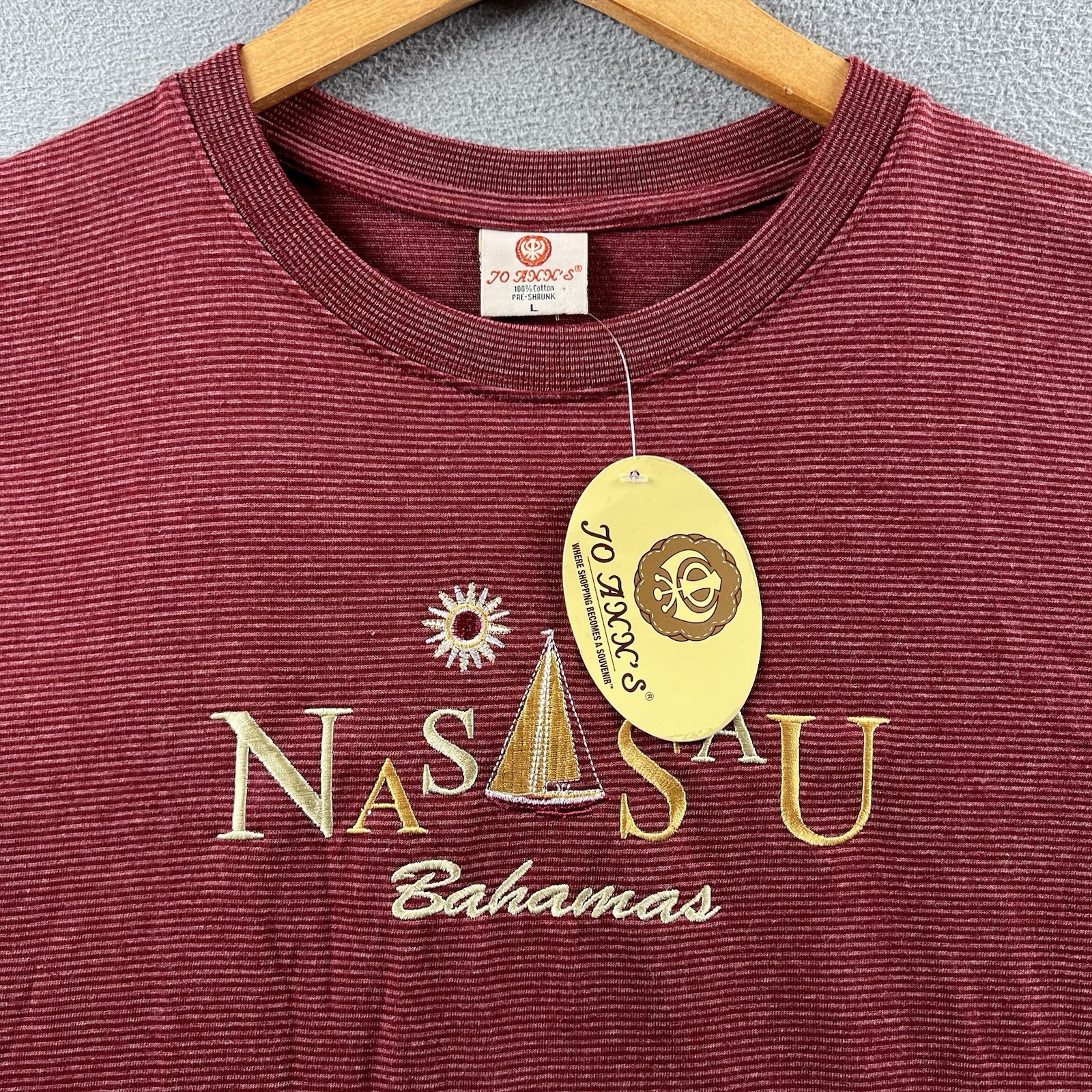 Vintage Nassau Bahamas Shirt Mens Large Red Striped Embroidered Logo Beach NWT gallery