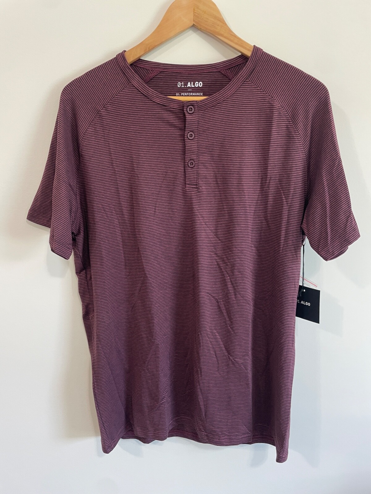 01.ALGO Men’s Kris S/S Performance Microstripe Henley Burgundy Medium