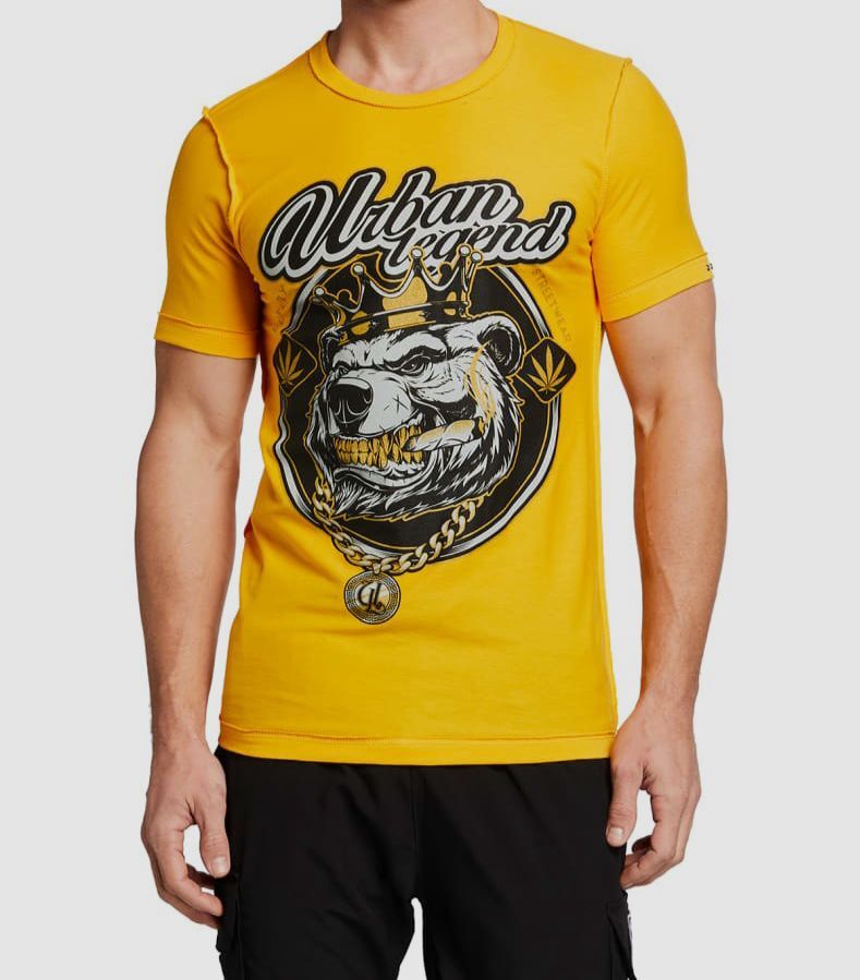 $65 Urban Legend Men's Orange Bear Graphic Logo Cotton Crew T-Shirt Size S gallery