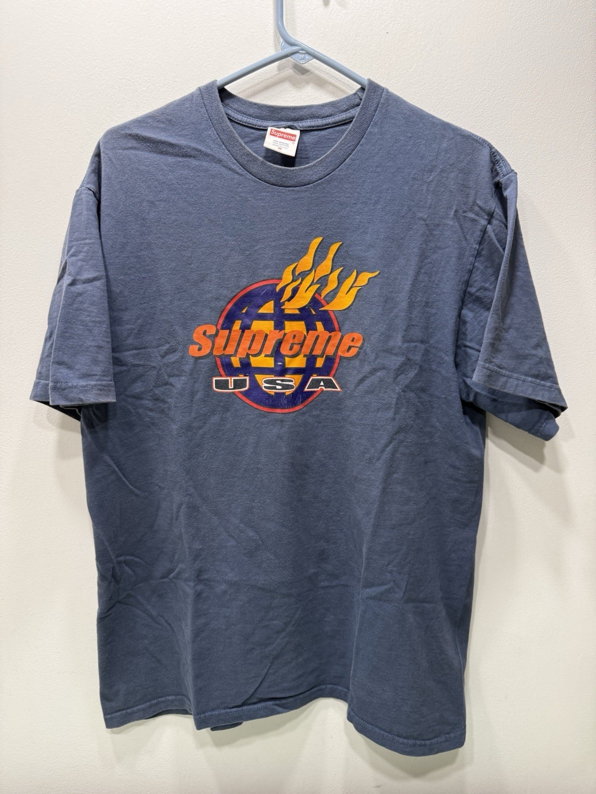 Supreme FW17 Flames Blue T-Shirt Size Medium Distressed Faded See Pics gallery