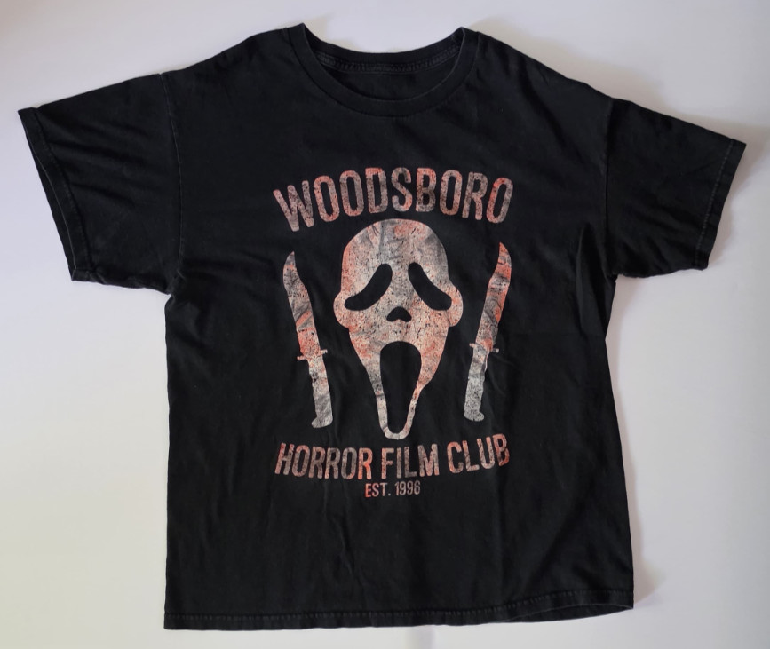 Scream Woodsboro Horror Film Club Men's L Black T-Shirt Ghostface Faded Vintage gallery