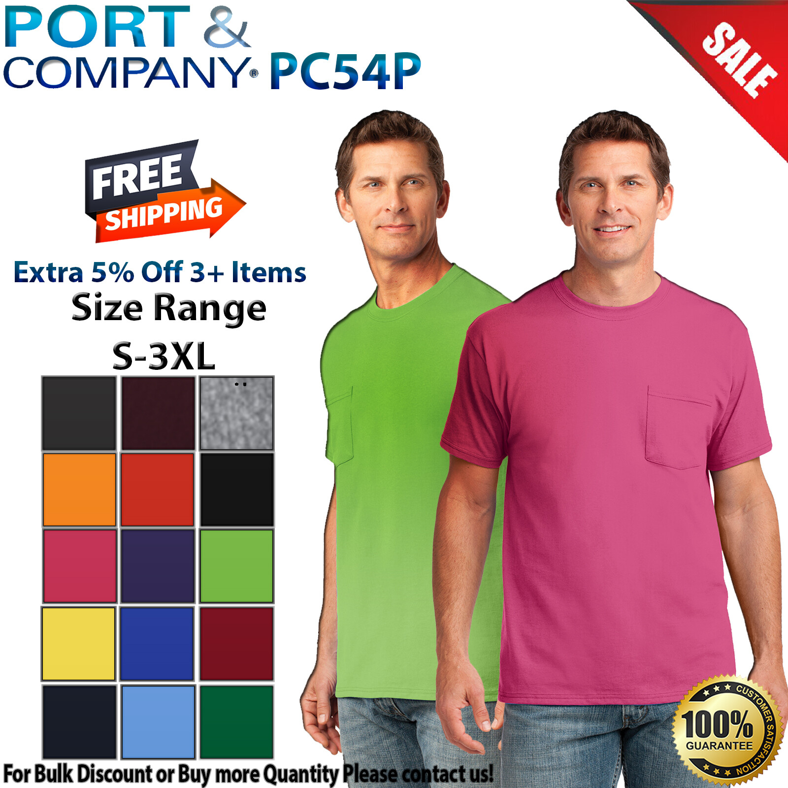 Port & Company PC54P Mens Short Sleeve Cotton Crew Neck T-Shirt With Pocket gallery