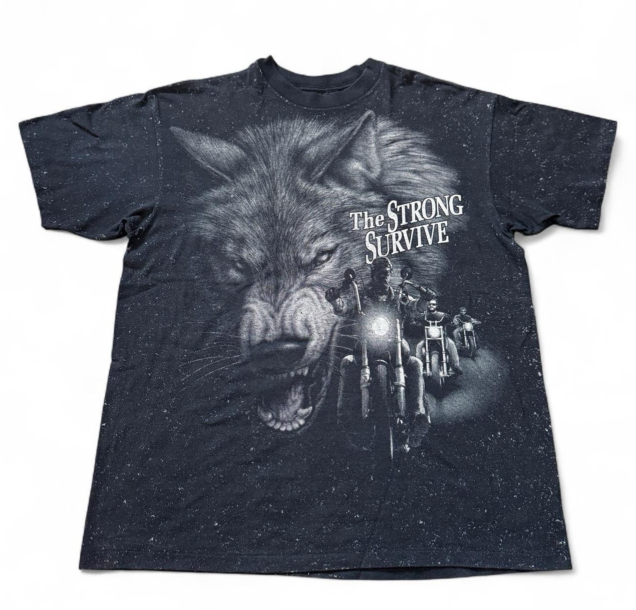 Vintage 90s 3D Emblem The Strong Survive Wolf Biker T Shirt Single Stitch gallery