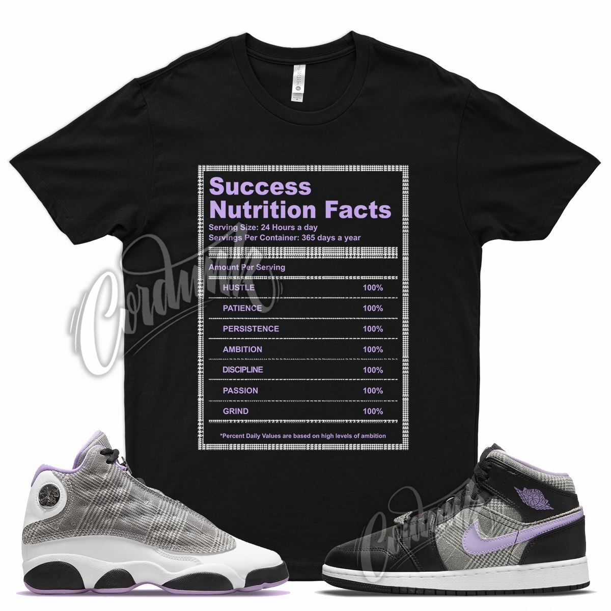 SUCCESS T Shirt for J1 1 Mid SE GS Houndstooth Lilac Silver Plaid Violet 13 gallery