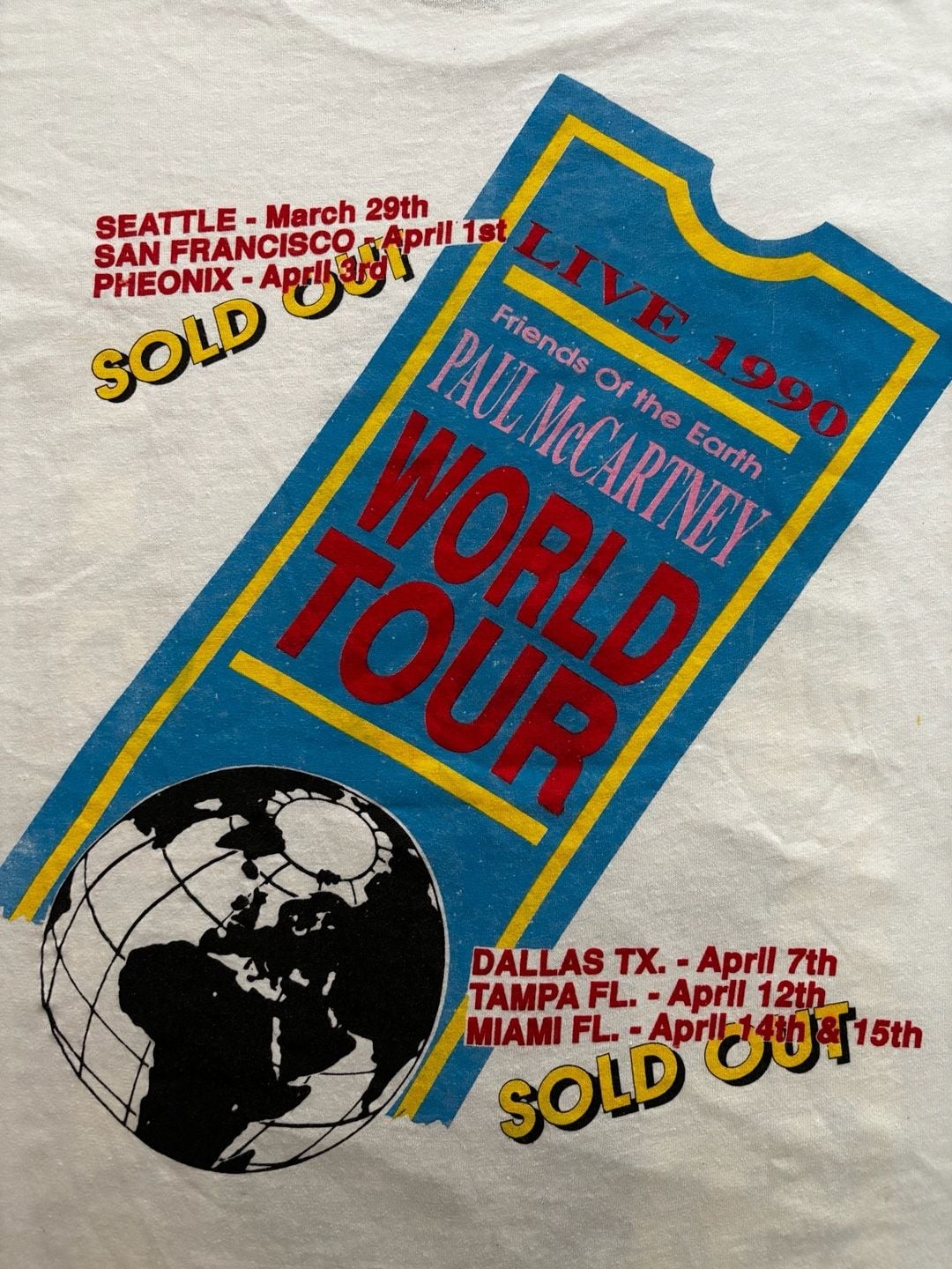 Vintage 1990 Paul McCartney World Tour Friends of the Earth T-Shirt gallery