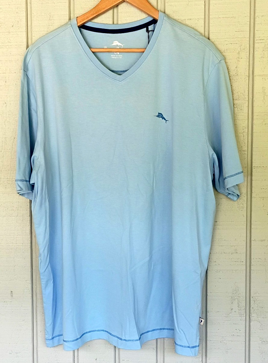 Tommy Bahama Tee Shirt V Neck Light Blue Size Large 100% Supima Cotton NWT