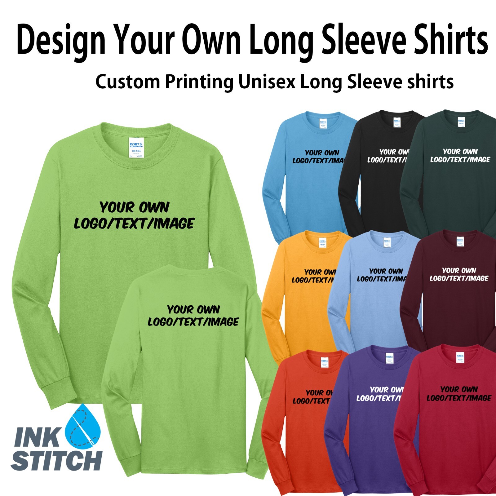 Ink Stitch Design Your Own Custom Cotton Long Sleeve Shirt