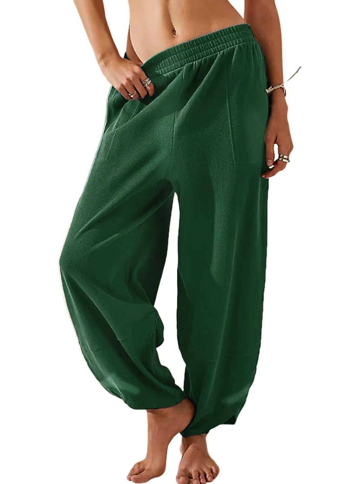 Womens Baggy Wide Leg Pants Elastic High Waisted Palazzo Harem Trousers gallery