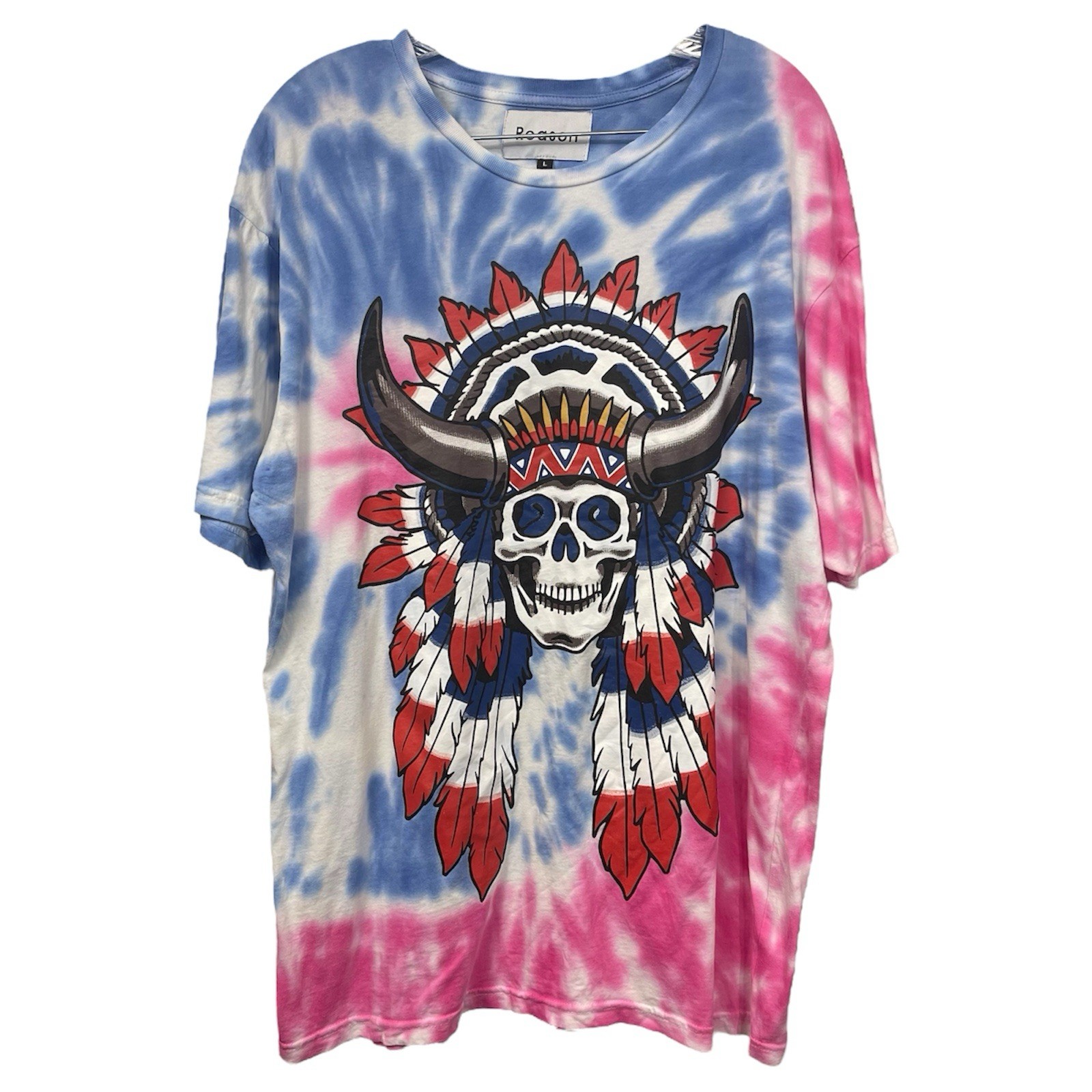 REASON TIE DYE BLUE, PINK, WHITE GRAPHIC 100% CottonT SHIRT MEN SIZE L gallery