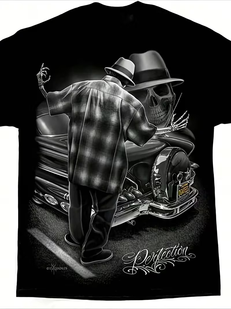 Skull Men Graphic Perfection T-Shirt Black Size Large