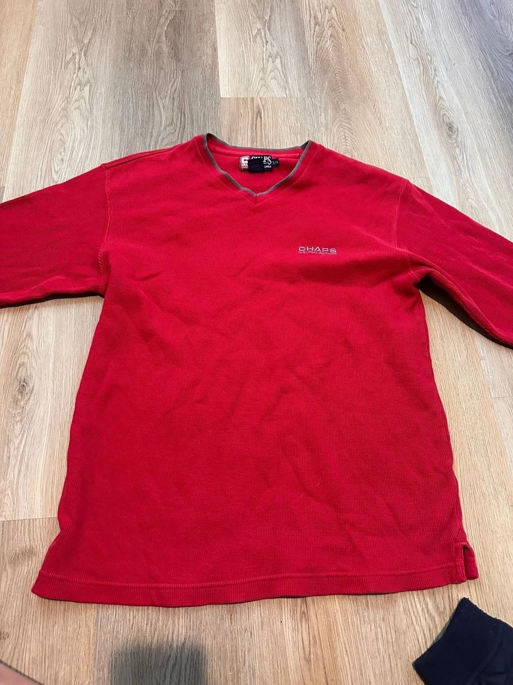 Chaps Ralph Lauren Red Waffle Knit V-Neck Thermal Shirt