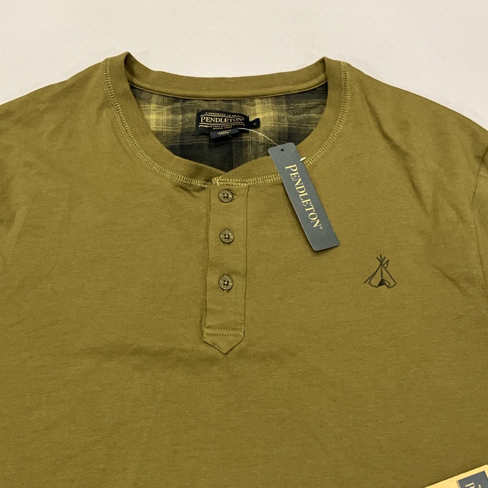 Pendleton Every Wear Mens Large Long Sleeve Button Henley Shirt Olive Green NWT