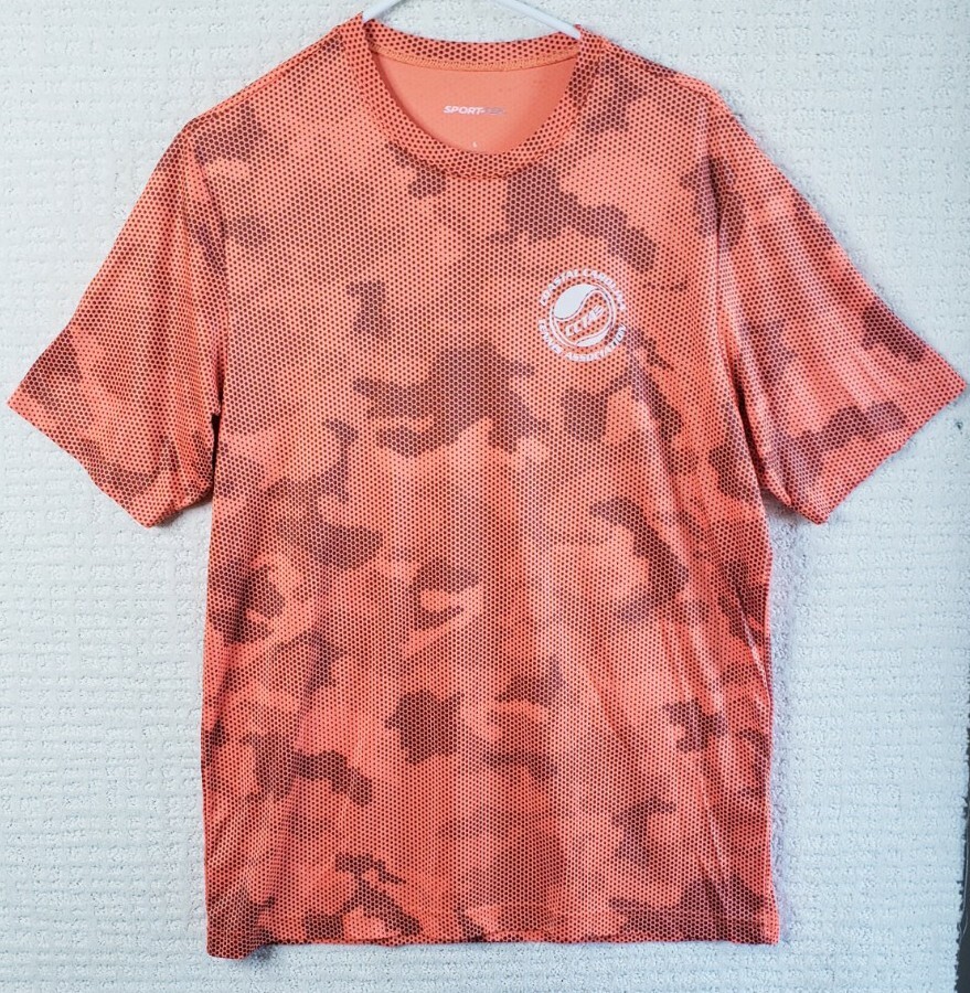 Sport-Tek Men's L Orange CamoHex S Sleeve Tennis Tee USTA CCTA QuickDry ST370 gallery