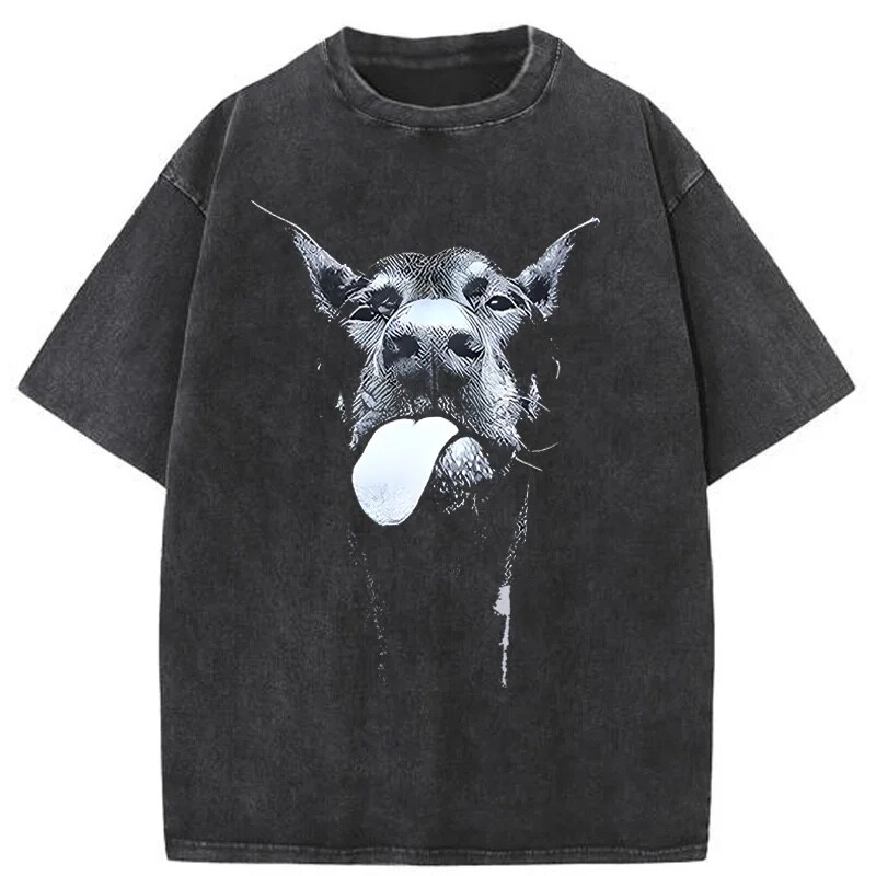 Relaxed Fit Cotton T-Shirt With Doberman Dog Pirnted Streetwear Unisex Tee gallery
