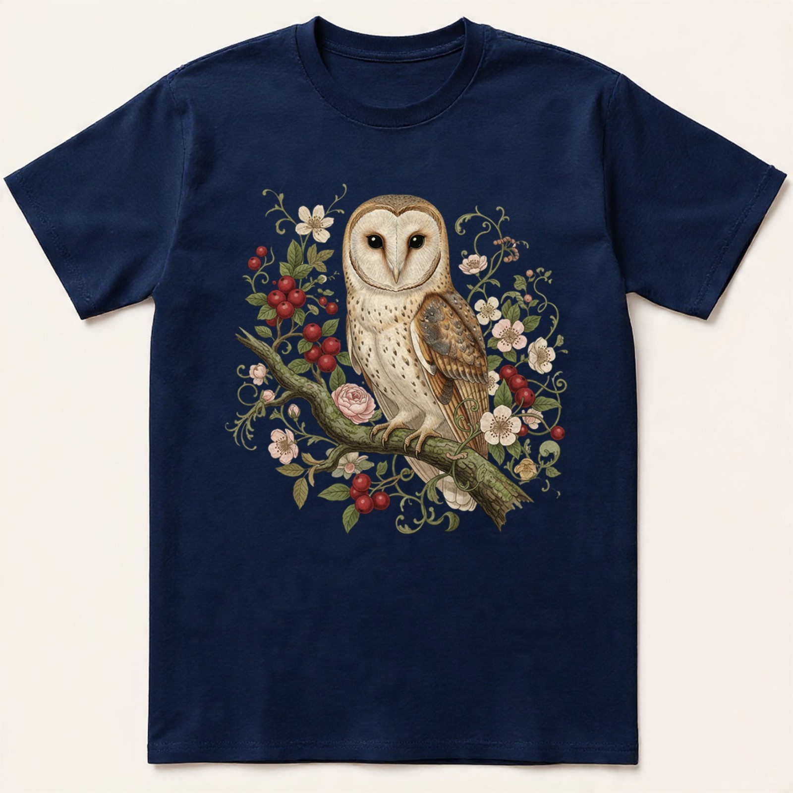 Barn Owl T-Shirt Vintage Floral Botanical Art Cottagecore Bird Lover Nature Tee gallery