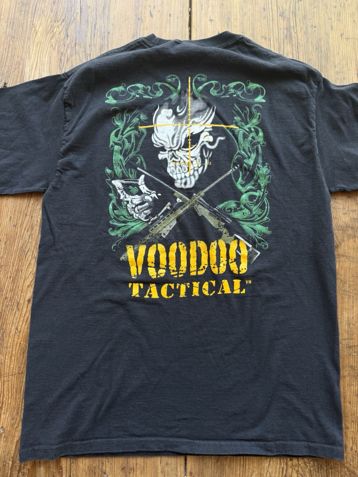 Y2K Voodoo Tactical Skull Crosshairs Rifles Gear Graphic Promo T-Shirt Size Med gallery