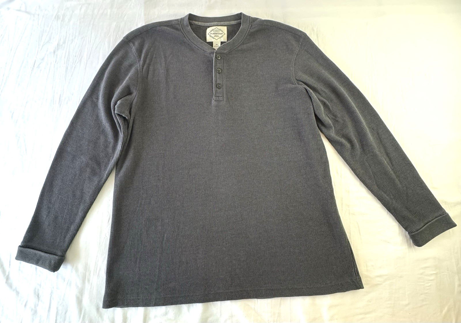 St Johns Bay Henley Men's 2XL Gray Waffle Knit Button Long Sleeve Stretch Shirt gallery