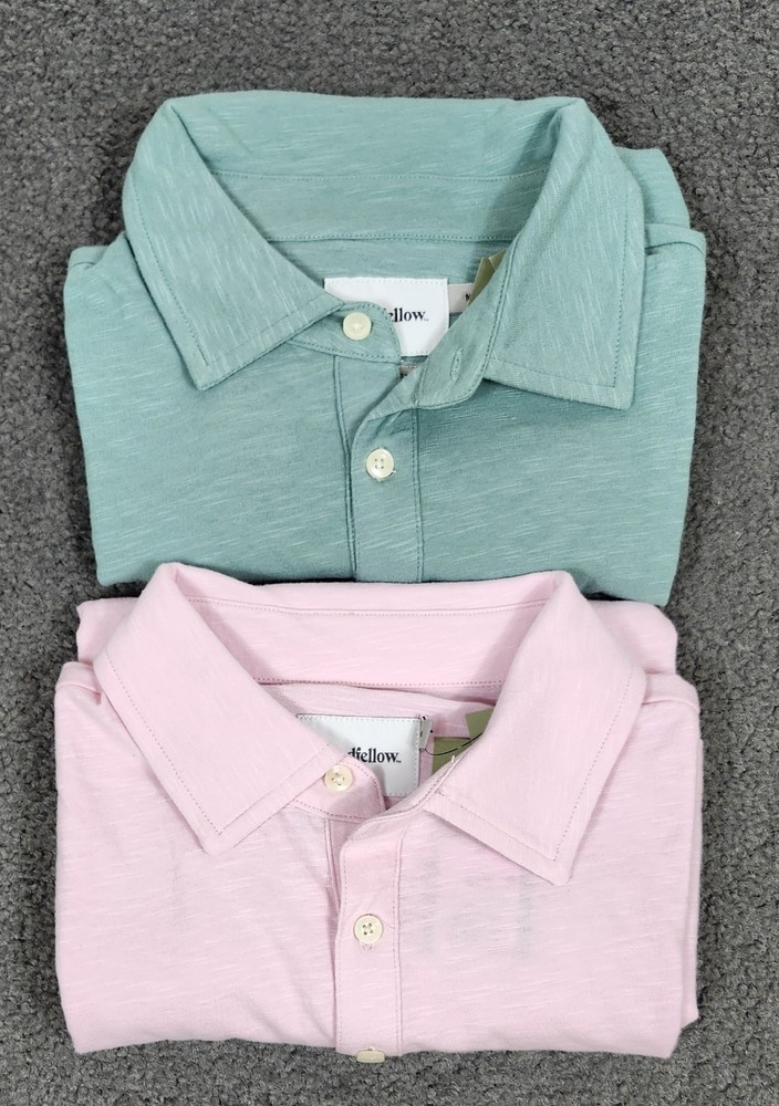 Men’s Polo Shirts Short Sleeve MEDIUM Green Pink 2 PACK Goodfellow 100% Cotton