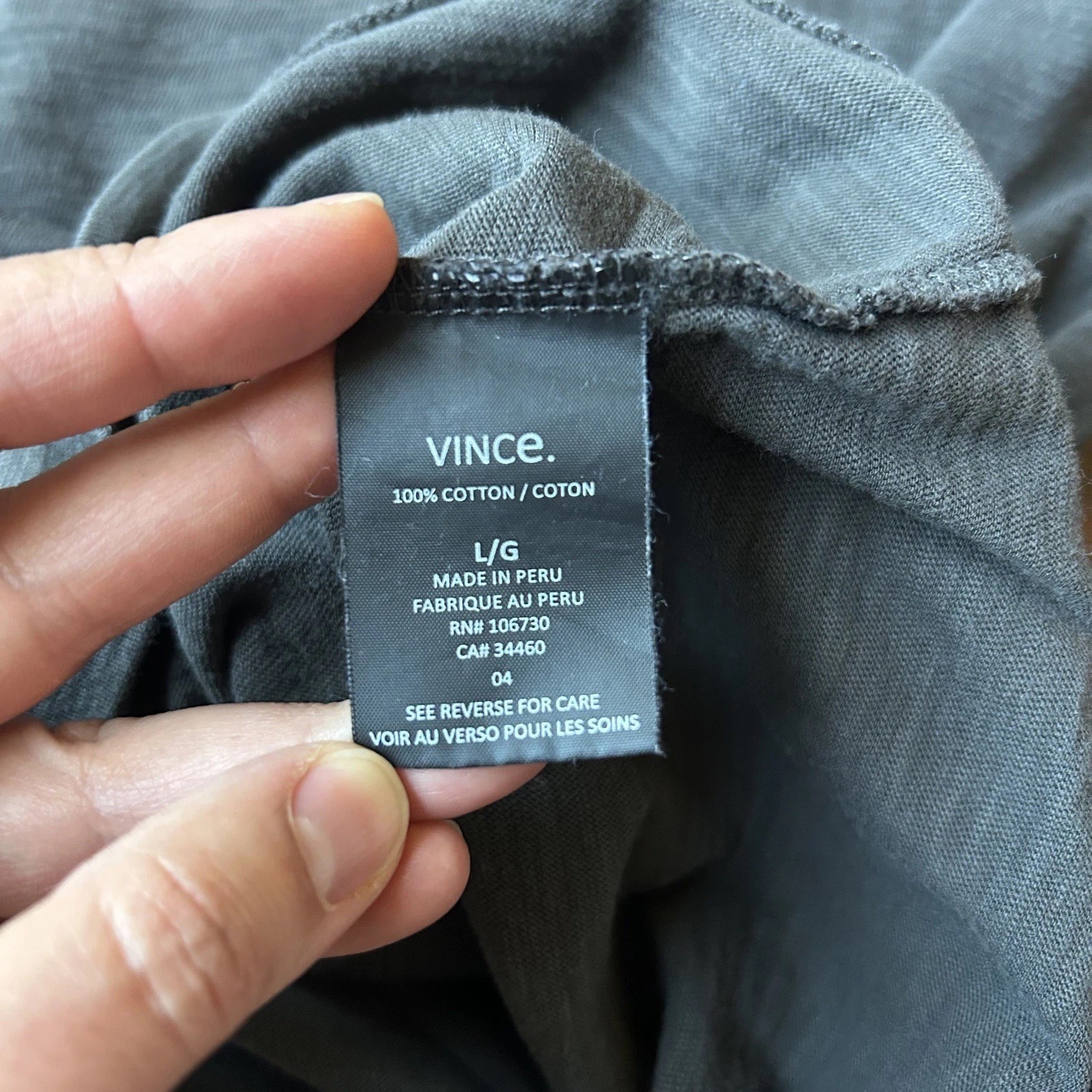 Vince Men's Gray Long Sleeve Raglan T-Shirt L Large Crew Neck Minimalist Luxe gallery