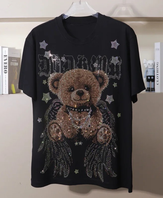 New Men Fashion Diamond Bear Rhinestones Luxury Black White T-Shirt High Quality gallery