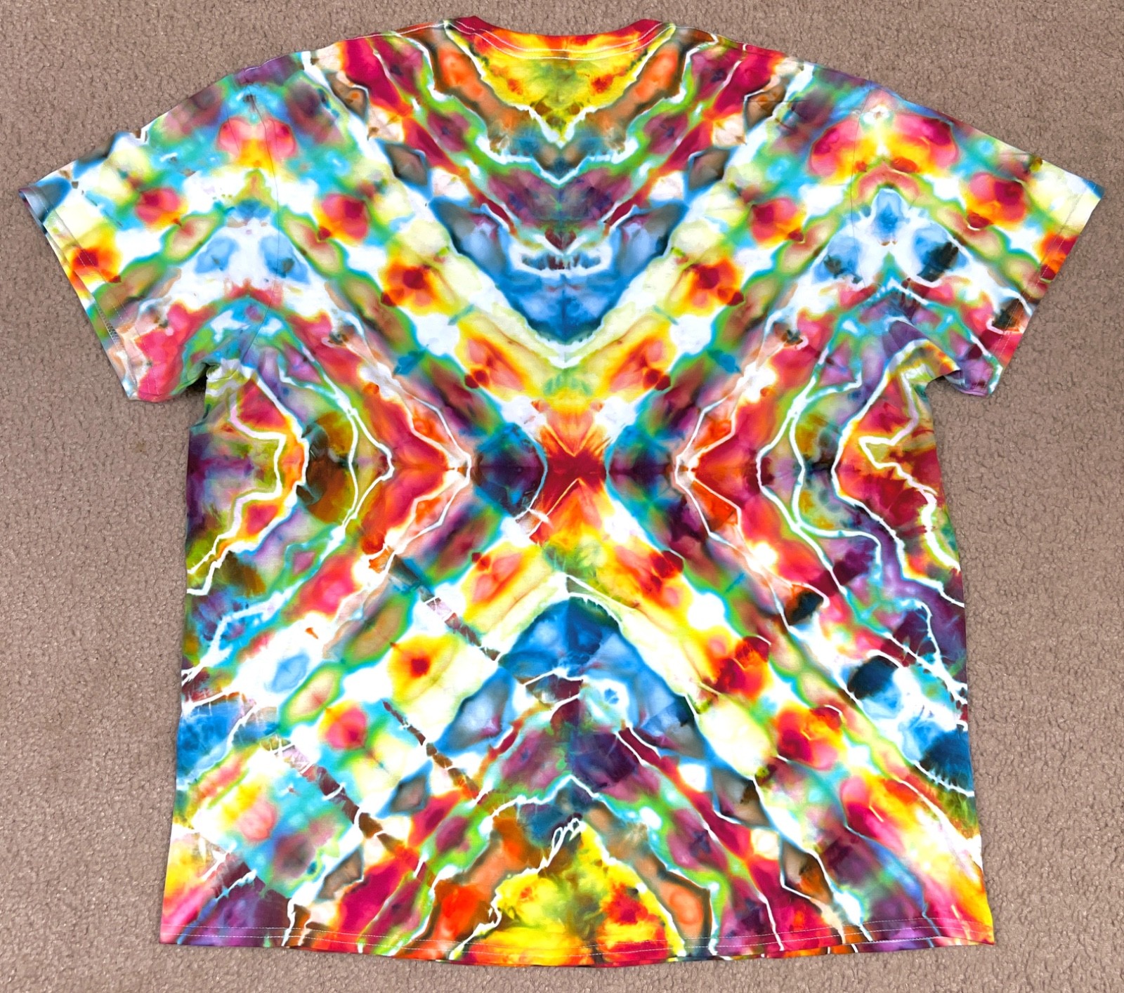 Handmade Ice Tie Dye T-Shirt 2XL Mens Womens Soft Cotton Red Blue Glitch gallery