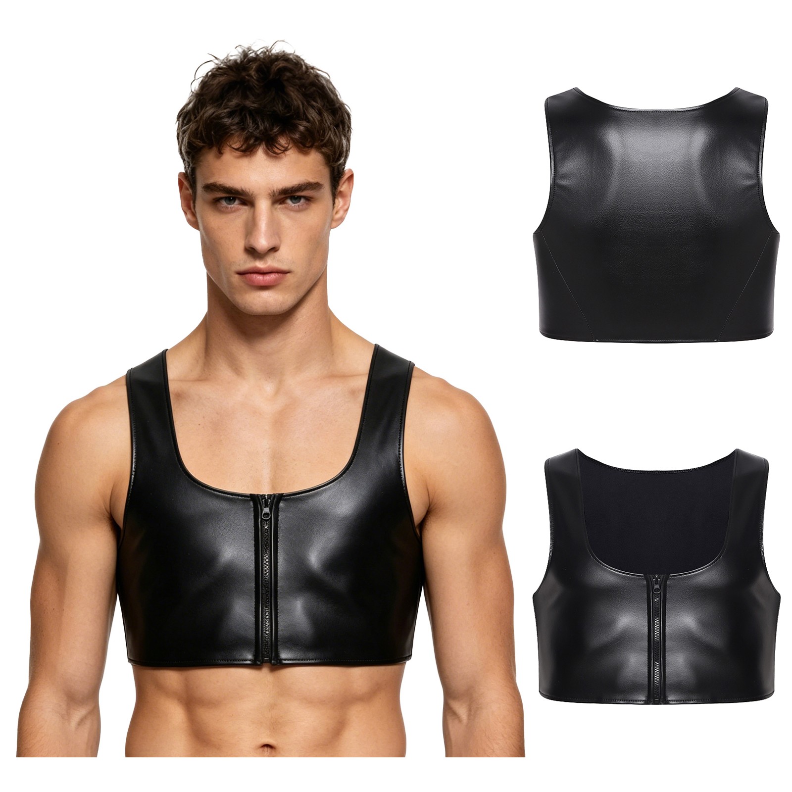 Mens Clubwear Zipper Crop Top Tank Vest Fashion Carnivals Stand Collar T-Shirts gallery