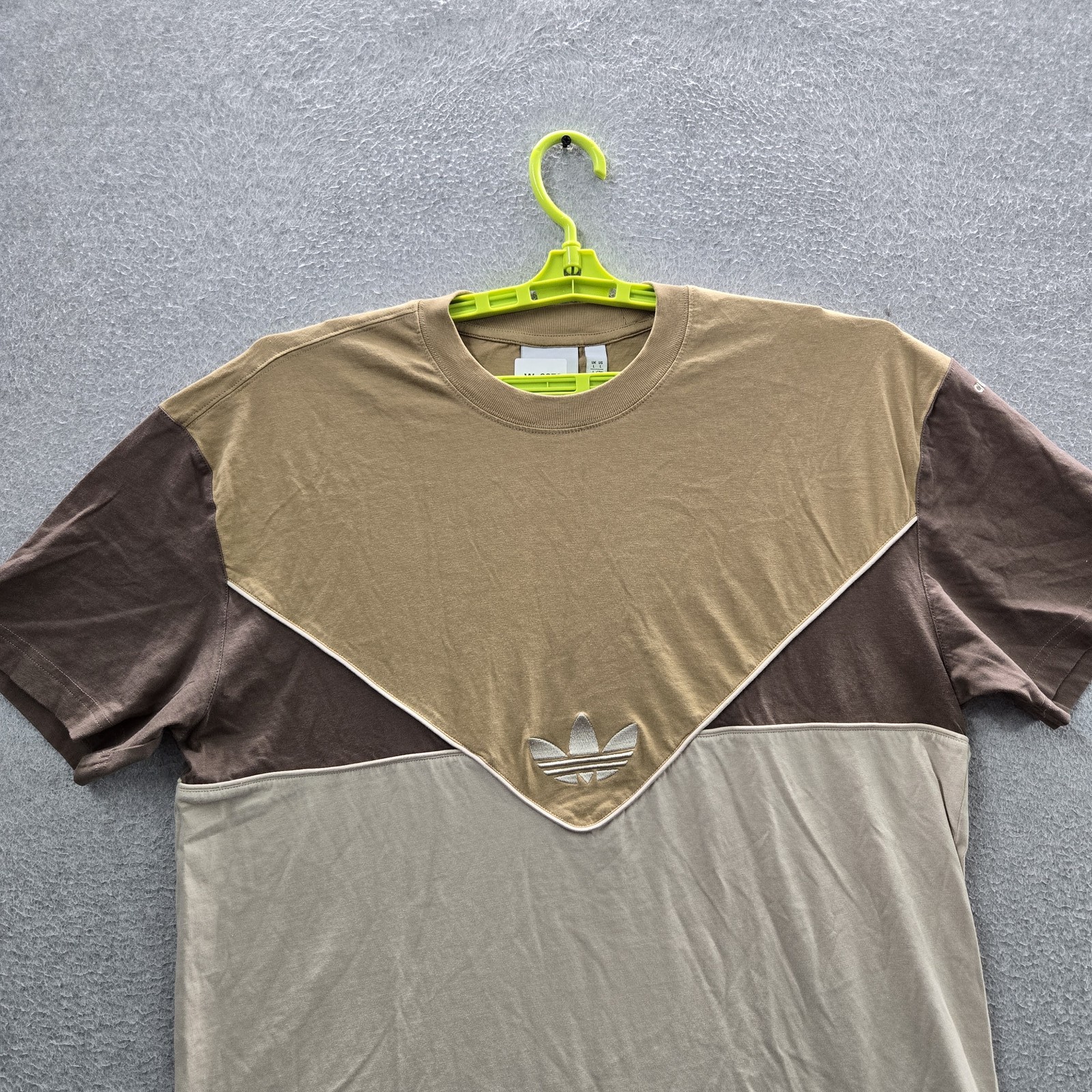 Adidas Men Shirt L Brown Colorblock Trefoil Logo Activewear Short Sleeve gallery