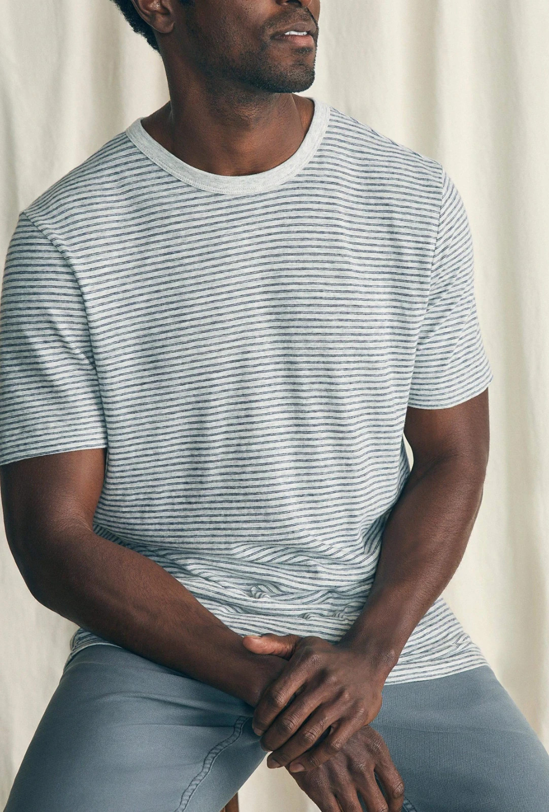 Faherty Vintage Chambray Tee T Shirt Men's XL Silver Sea Grey Striped $78 NWT gallery