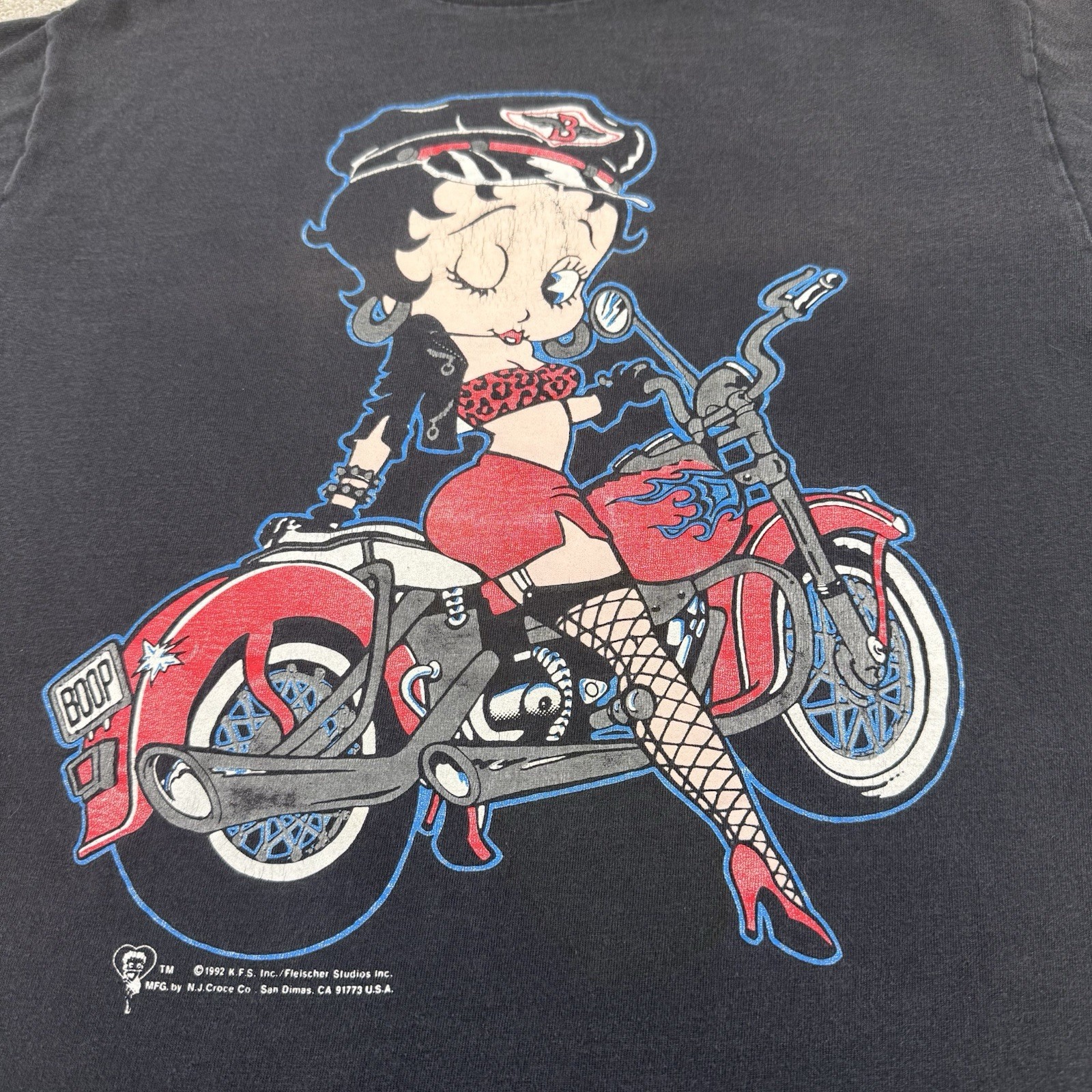 Vtg Betty Boop Biker Motorcycle Sz L Single Stitch T-Shirt Teejays USA 1992 gallery